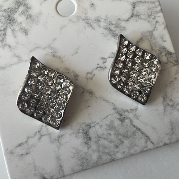 Silver Faux Diamond Earrings - Picture 2 of 2